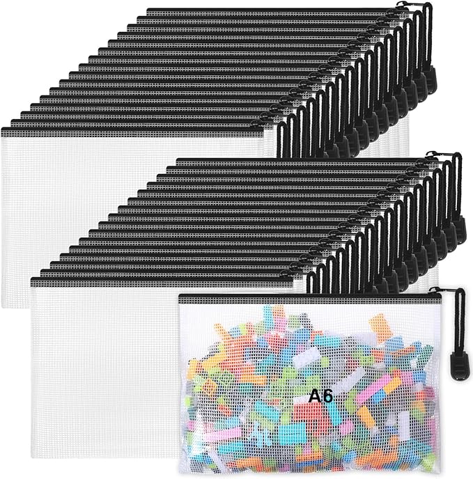 Jetec 32 Pcs Mesh Zipper Bags Toy Storage Bikini Organizer Bag Bolsas Para Guardar Trajes De Bano Waterproof Zipper Reusable Pouch Puzzle Multipurpose for Storage Office(Black,7.5 x 5 Inch)