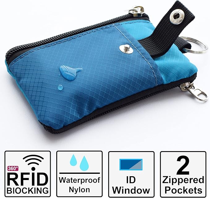 CHENSPRX Minimalist RFID Blocking Small Wallet with ID Window,WaterResistant Zip Id Case Wallet with Lanyard Keychain for Cards,Cash,Travel,Women,Men