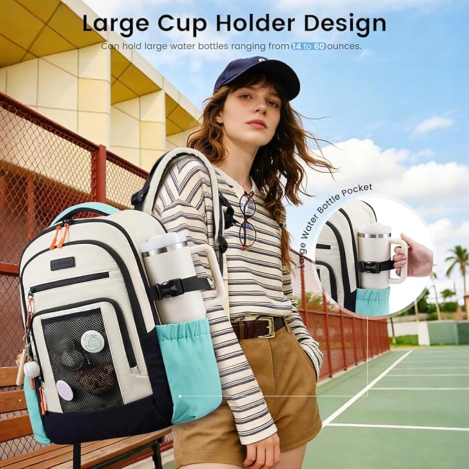 LOVEVOOK Laptop Backpack for Women with Large Cup Holder,15.6 Inch Work Computer Bag with Chest Buckle Back Pad Shoulder Buckle,Waterproof Business Backpack College Teacher Bag for Gift Travel