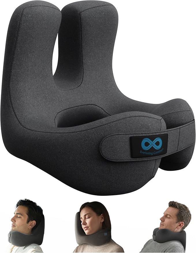 Everlasting Comfort Upgraded Neck Pillow for Airplanes – Memory Foam Travel Headrest for Flying – Portable Multi-Position Travel Pillows with 360°Support – Long Flight Essentials for Sleep & Home Use