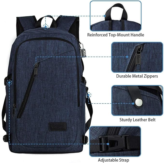 Mancro 17.3 in Business Laptop Backpack for Travel Water Resistant Anti-Theft Backpack with Lock Large Lightweight Computer Bag for Women Men, Blue