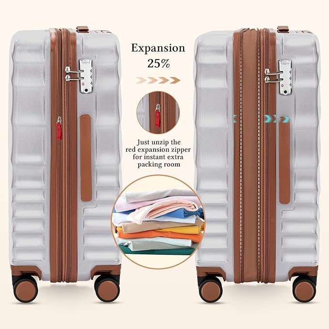 6 Piece Luggage Set Expandable Suitcase 22x14x9 Airline Approved Carry on, ABS Hard Case Suitcases with Spinner Wheels, TSA Lock (Silver)