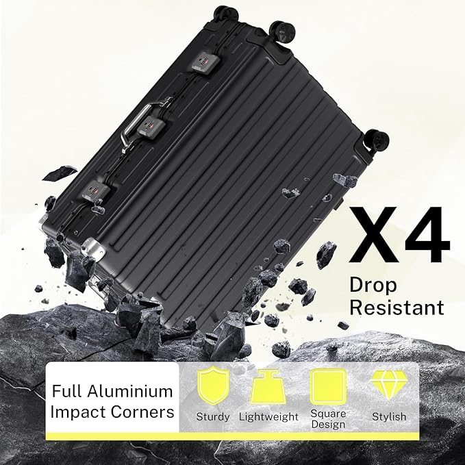Krute No Zipper Luggage Set 2 Pieces Aluminum Frame Suitcase Sets Polycarbonate Hard Shell Luggage TSA Lock Checked Suitcase with Spinner Wheels