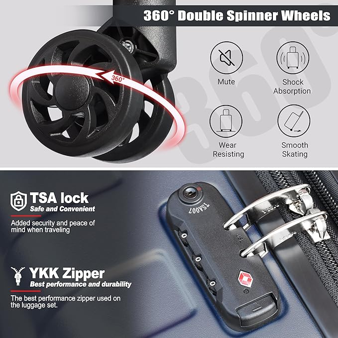 Zebra Luggage Sets 3 Piece, 20" Carry On Luggage with Spinner Wheels, Hardside Business Travel Suitcase Set with TSA Lock, Lightweight Suitcase,20/24/28 inch,Navy Blue