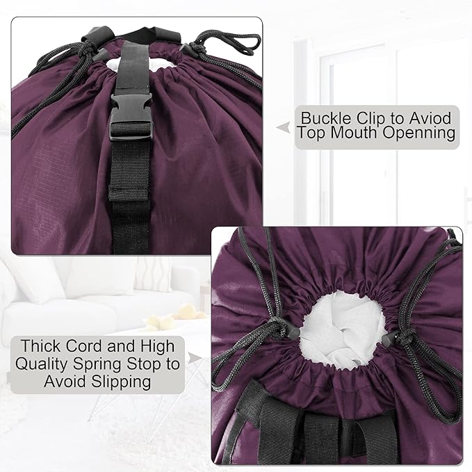 BeeGreen Laundry-Bag-Backpack-Heavy-Duty, Burgundy Nylon Drawstring Portable Laundry Backpack Foldable Extra Large Dirty Clothes Travel Bag College Dorm Apartment Essentials