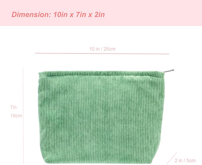 PAZIMIIK Makeup Bag Large Zipper Corduroy Make Up Pouch for Purse Travel Canvas Cosmetic Organizer for Women Brush Storage,Green