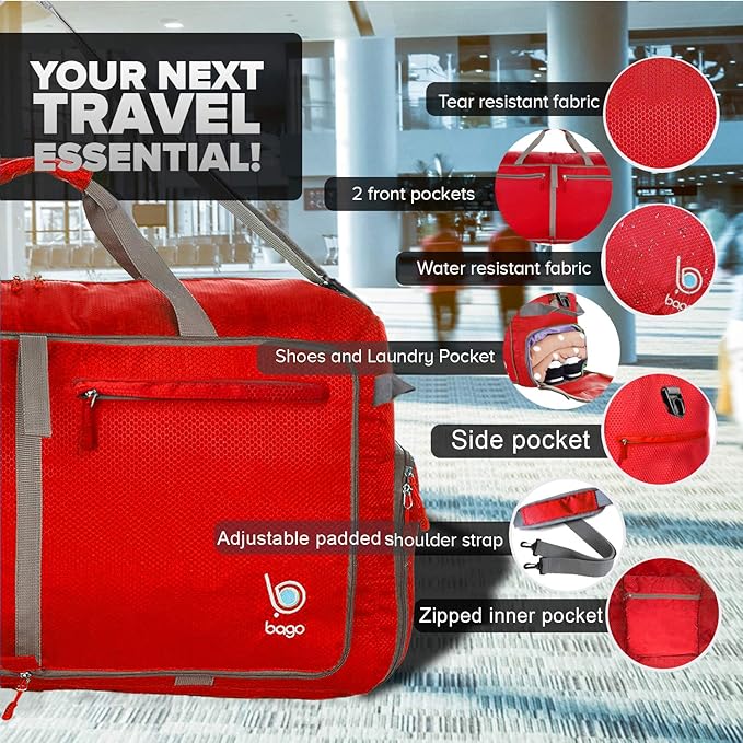 Bago Extra Large Duffle Bag for Travel Women & Men. Durable, Lightweight, Foldable Travel Duffel Bags For Traveling Women. 140L Duffle Bags Use As a Weekender Bag with Shoe Compartment, Checked Duffel