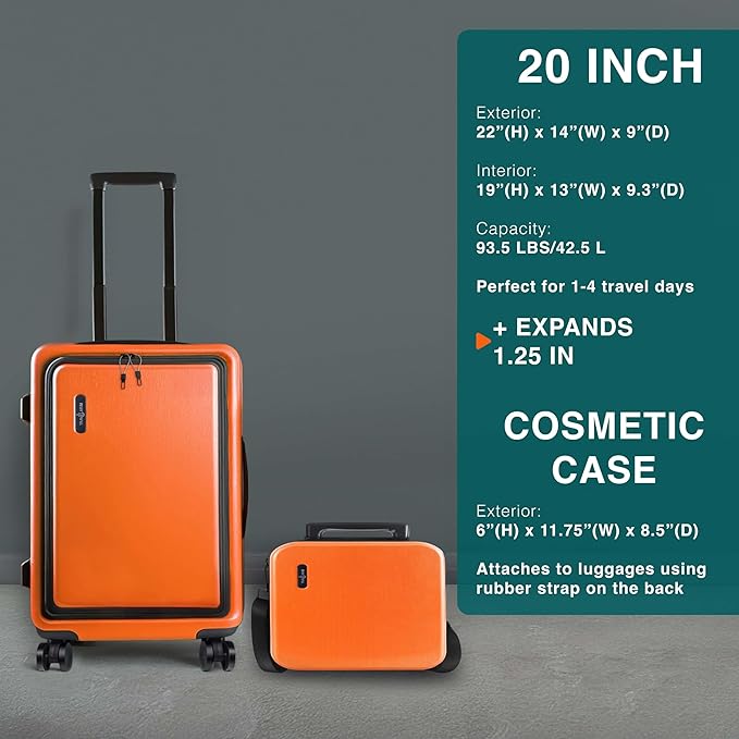 Luggage Sets 3 Piece, 20 Inch Carry on Luggage and 24 Inch Suitcases with Wheels Spinner, Durable Hard Shell Suitcase Set, Expandable Travel Suitcase, Orange