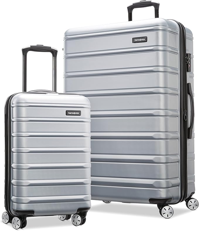 Samsonite Omni 2 Hardside 2 Piece Set - Includes Global Carry-On & Large Checked Suitcases - 360° Dual Spinner Wheels - Integrated TSA Lock & Expansion - Amazon Exclusive - Arctic Silver
