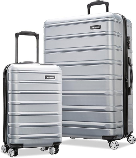 Samsonite Omni 2 Hardside 2 Piece Set - Includes Global Carry-On & Large Checked Suitcases - 360° Dual Spinner Wheels - Integrated TSA Lock & Expansion - Amazon Exclusive - Arctic Silver