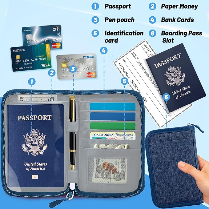 Passport Holder for Travel Essentials, RFID Blocking Protector Passport Wallets, Passport Document Organizer Case for Travel Must Have, Passport Book for Women, Couple, Family Cards, Tickets, ID, Cash