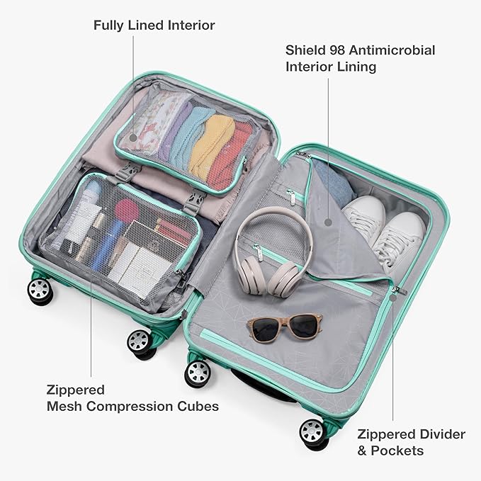 Traveler's Choice Pagosa Hardshell Expandable Luggage with Spinner Wheels, Mint, 3-Piece Set (22/26/30)