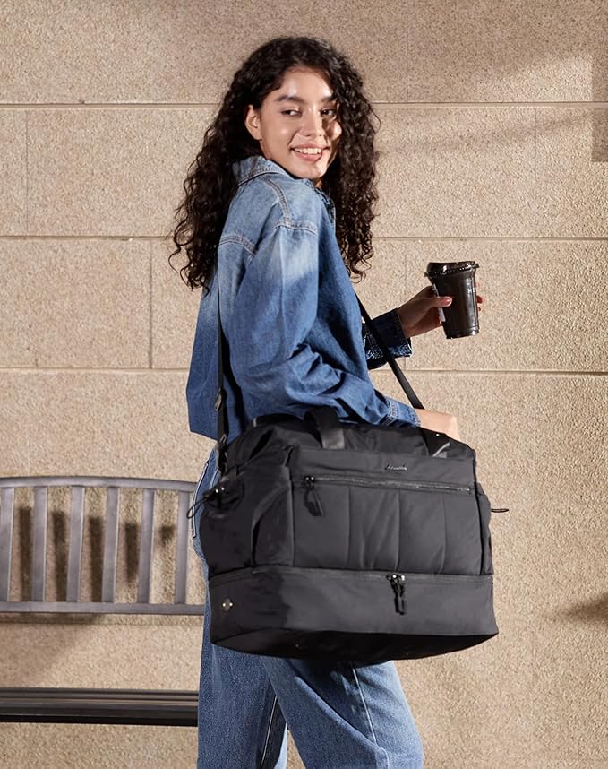 LOVEVOOK Weekender Bags for Women, Travel Duffel Bag, Large Overnight Bags with Shoe Compartment, 38L Carry on Gym Hospital Bag with Wet Pocket, 2 Pcs