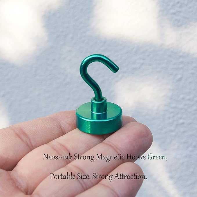 Neosmuk Magnetic Hooks,Heavy Duty Earth Magnets with Hook for Refrigerator, Extra Strong Cruise Hook for Hanging, Magnetic Hanger for Cabins, Grill (Green, 6 Pack)