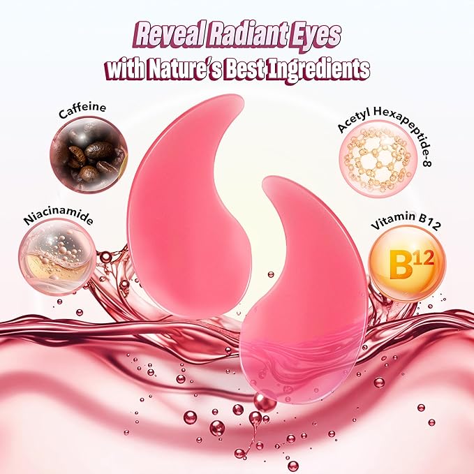Under Eye Patches - 60 Pack for Puffy Eyes, Dark Circles, Bags & Wrinkles with Hydrolyzed Collagen & Hyaluronic Acid - Eye Care Pads for Daily Skincare (Pink)
