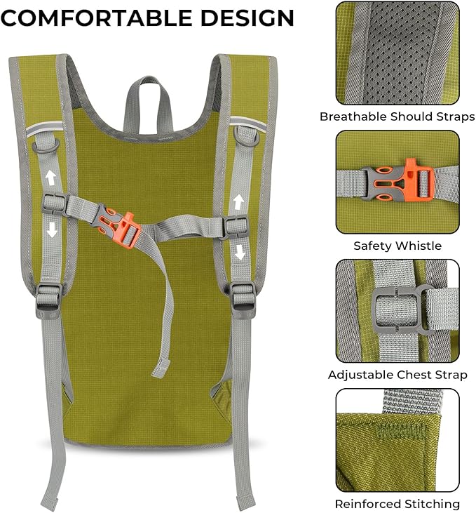 13L Small Hiking Backpack for Women Men, Lightweight Foldable Day pack, Packable Daypack for Travel, Camping (Green)