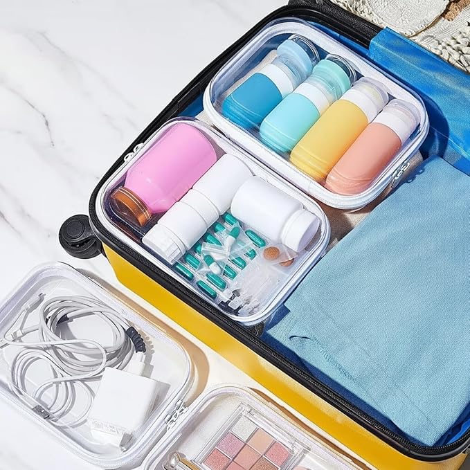 Sanwuta 6 Pcs Clear Hard Zipper Case Plastic Zipper Pouches Transparent Makeup Bag Pencil Case Pouches Toiletry Diaper Bag for Travel Toy Storage Organizer Bins(White,7.09 x 5.12 x 2 Inch)