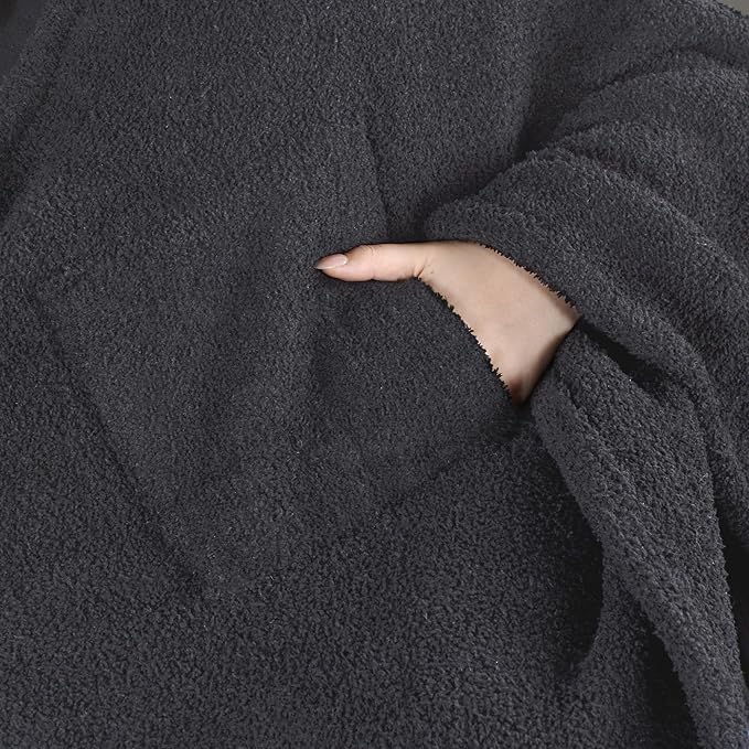 JOOJA Wearable Blanket Super Soft Feather Yarn Blanket Shawl with Pockets Fuzzy Throw Blanket TV Blanket for Adults Teens
