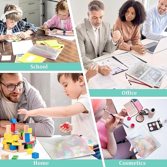 9pcs Mesh Zipper Pouch Bags, 9 Sizes, 9 Colors, Board Game Storage, Travel, School, Office Organize