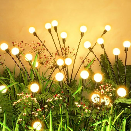 Flumy Solar Garden Lights Outdoor - 2 Pack 16 LED Firefly Lights Waterproof, Solar Powered Patio Yard Light, 4th of July Decor for Pathway Flowerbed Planter Balcony(Warm White)