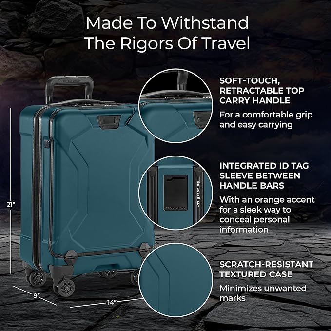 Briggs & Riley International 21" Carry On Spinner - Luggage for Travel, Suitcases with Wheels, Hardside Rolling Bag for Men & Women, Self-Repairing Zipper - Torq Collection, Ocean