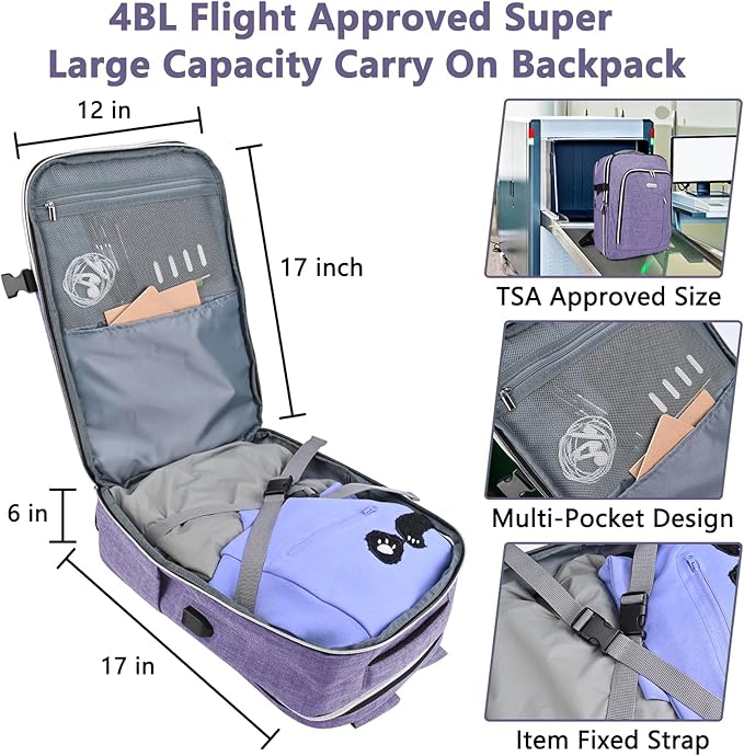 Personal Item Travel Carry On Luggage Backpack for Women Men Flight Approved Casual Weekender Laptop Bag for College Business Outdoors Hiking Water Resistant Lightweight Daypack with USB Charging Port