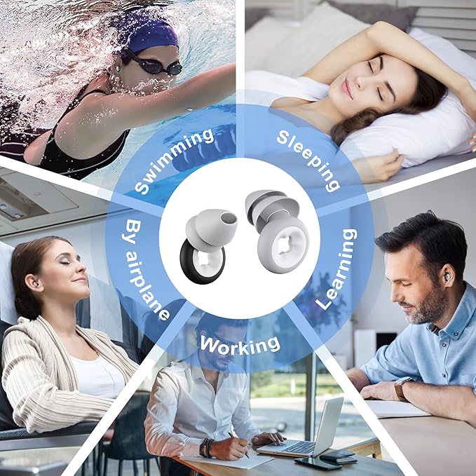 Noise Cancelling Earplugs Reusable Silicone 33dB Hearing Protection 2 Pair Waterproof for Sleeping Snoring Work Concert Study
