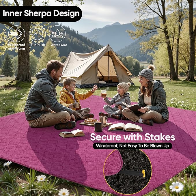 Northroad Waterproof Outdoor Blanket w/Sherpa Lining, Large Windproof Camping Blankets for Cold Weather, Light Weight and Warm for Stadium, Hiking, Dog, Picnic, Washable, 67”X 87” (Purple, 1PCS)