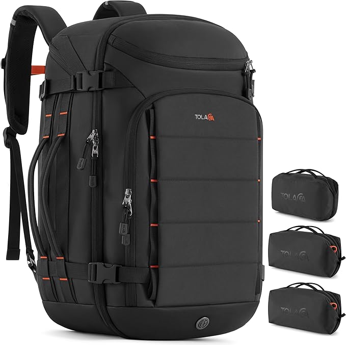 Tolaccea Travel Backpack Carry On 40L, Large Laptop Backpack with 3 Packing Cubes, Flight Approved Duffel Luggage Bag for Men Women, Water-resistant Business Rucksack Daypack, Fits 15.6" Laptop, Black