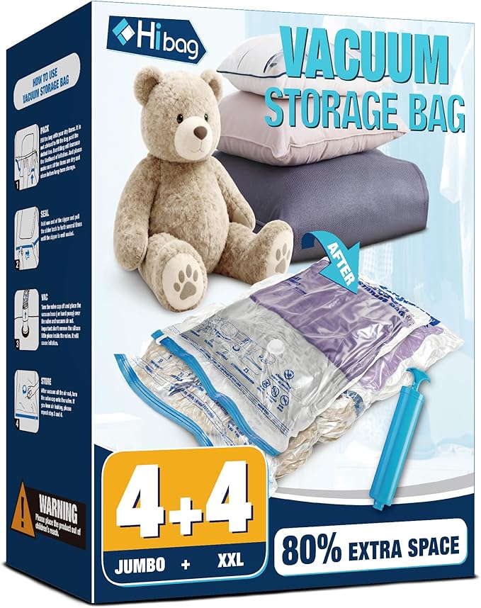 Vacuum Storage Bags Jumbo and XXL, Extra Large Vacuum Seal Bags for Bedding Blankets Comforters Clothing (3J+3XXL)