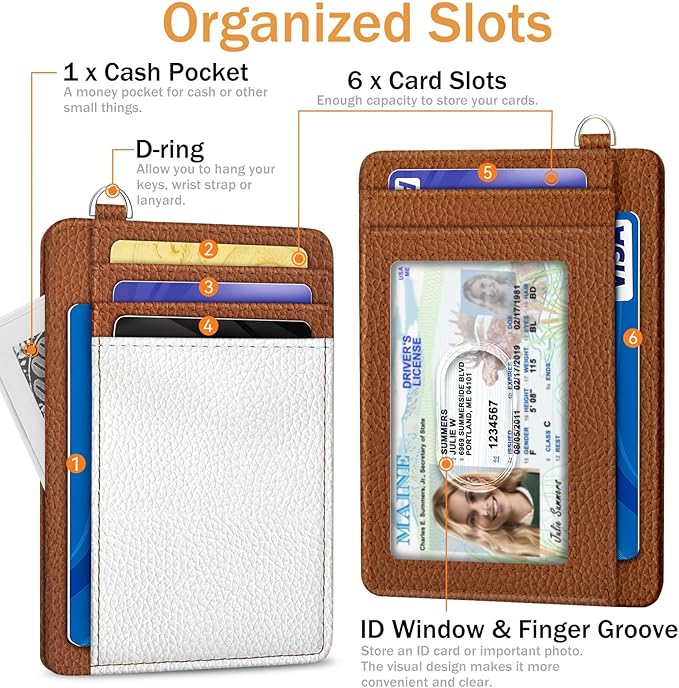 Yonlevres Credit Card Holder Slim Wallet Women, Minimalist RFID Blocking Small Wallet Woman, Front Pocket Travel Thin ID Window PU Leather Mini Organizer Case Purse Gift Girl Ladies White Caramel