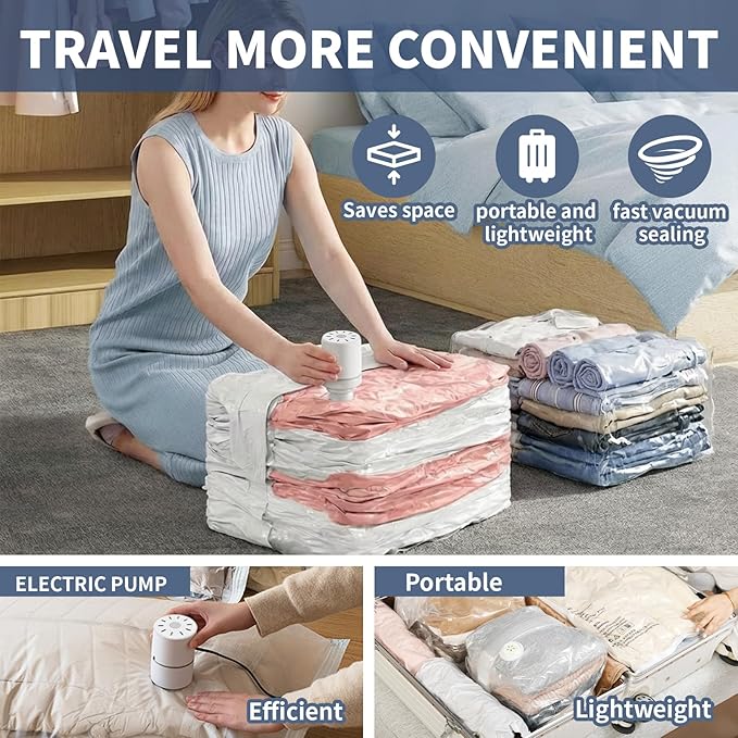 5 PACK Cube Vacuum Storage Bags,Jumbo Cube (31.4 * 39.3 * 14.9 Inch),Electric Pump， Extra Large Vacuum Seal Bags for Clothing, Comforters, Blankets, Bedding, Closet Organization Space Saving