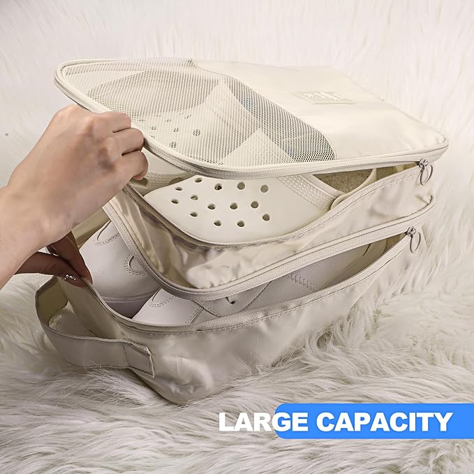 Windyun 2 Pcs Shoe Bags for Travel Holds 3 Pair of Shoes Travel Shoe Bag for Packing Portable Shoe Cubes for Travel and Daily Use(Beige, Gray)