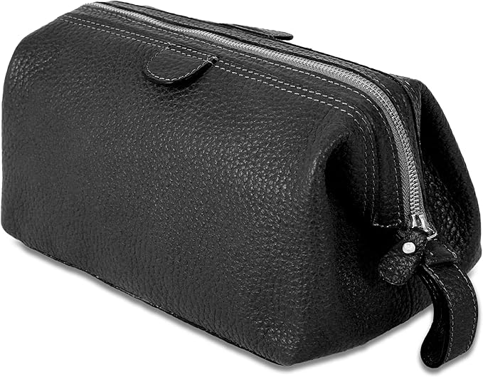KomalC Premium Buffalo Leather Toiletry Bag for Men & Women With Water resistant Lining, Grooming Travel Pouch, Unisex Wash Bag for Toiletries, Gifts for Men and Women