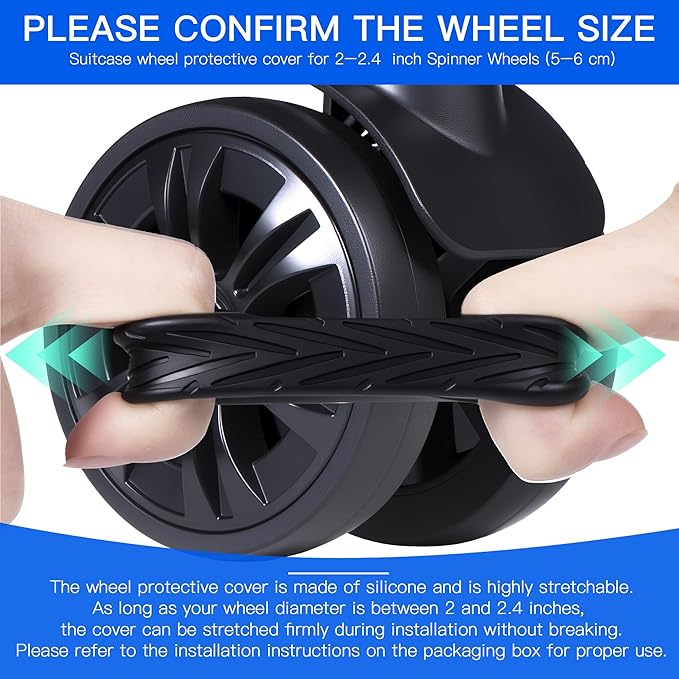 24PCS Luggage Wheel Covers for Spinner Wheels, Silicone Suitcase Wheel Protectors, Wear-Resistant & Anti-Noise, Fits 2–2.4 Inch Wheels (Black)