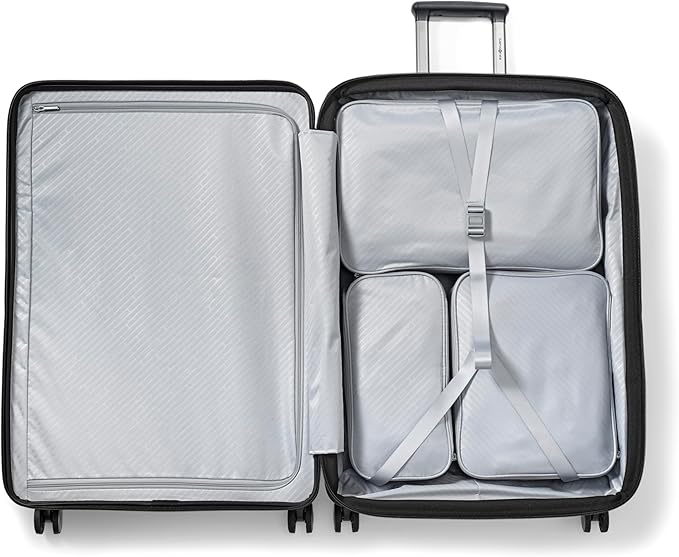 Samsonite Paralux Large Checked Luggage - Innovative Design - Quick Access Front Pocket - Dual Suspension Wheel Technology - TSA Lock - Expandable - Includes Removable Packing Cubes - Black