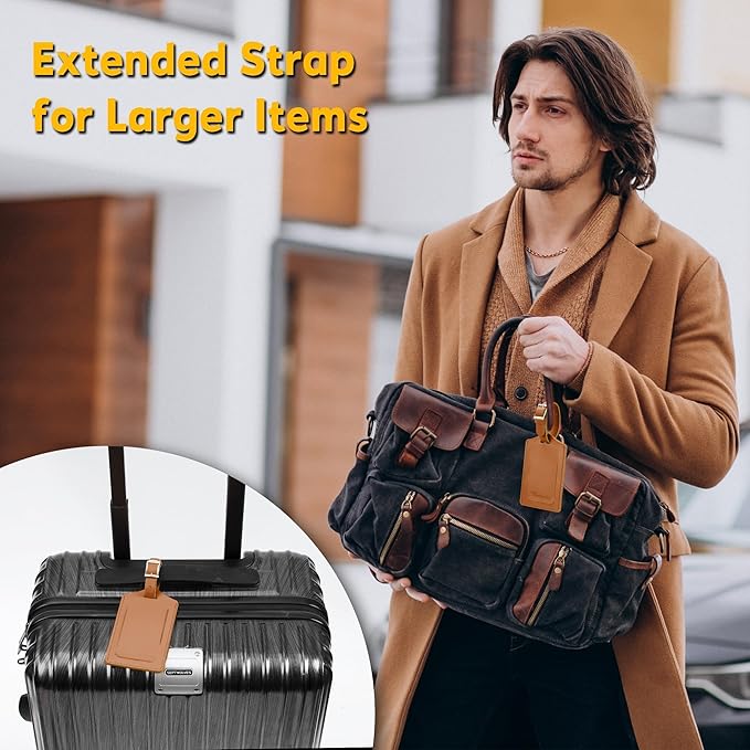 Travelambo 16 Pack Luggage Tags for Suitcases Privacy Protection Bag Tags Faux Leather Travel Accessories Essential, Yellowish Brown