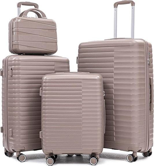 Hardside 4 Luggage Sets, Lightweight Wave Suitcase with Spinner Wheel