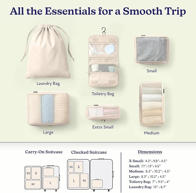 Vandel Space-Saving Compression Packing Cubes for Women with Hanging Toiletry Bag, Laundry Bag, Compressible Carry On Suit Case Organizer Luggage Packing Cubes for Travel Compression Organizer Bags