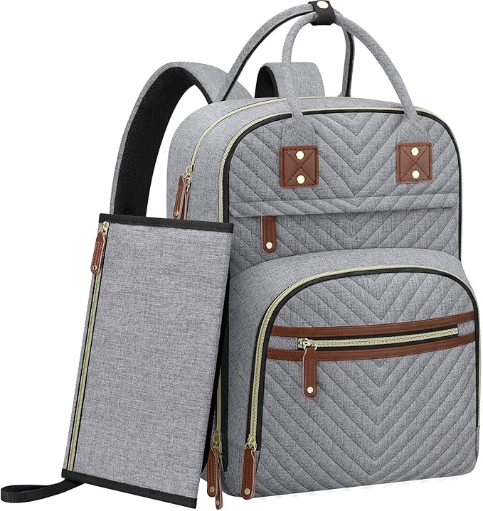Tenot Diaper Bag Backpack for Women with Changing Pad, Baby Bag with Insulated Pockets Multifunctional Diaper Bags For Baby Girl Boy Waterproof Baby Bags For Boys Girls Maternity Bag Grey