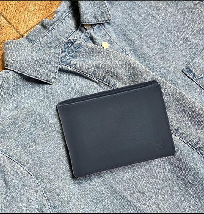 Real Leather Mens Bifold Wallet RFID Blocking Slim Minimalist Front Pocket - Thin & Stylish with ID Window in Gift Box (Nappa, Midnight Navy)