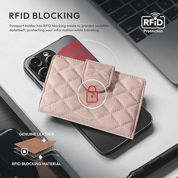 Passport Holder for Travel RFID Passport Holder with Airtag Compact Leather Passport Cover Case with Card Holders SIM Slots Passport Wallet for Women Men Airport Essentials Gift