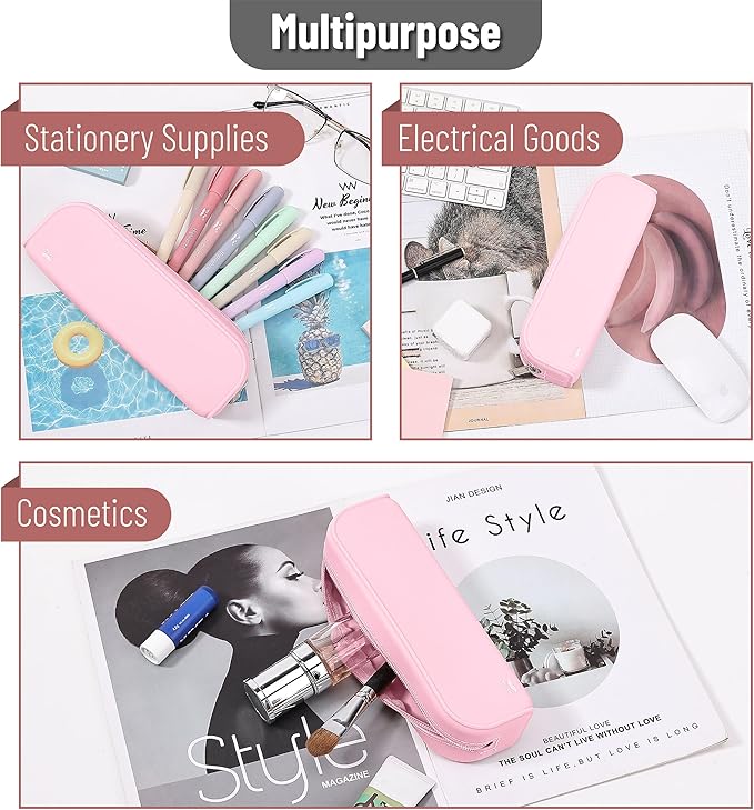 Mr. Pen- Silicone Pencil Case, Light Pink Pencil Pouch, Pencil Case Small, Pencil Pouch Aesthetic