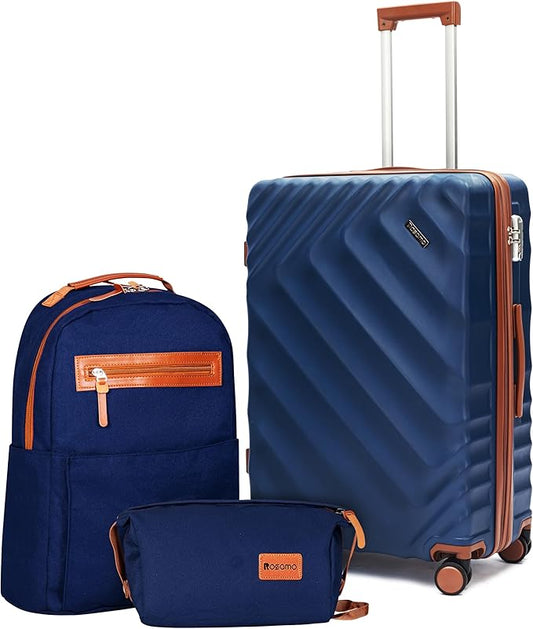 3 piece Luggage Set Expandable Suitcase 22x14x9 Airline Approved Carry on, ABS Hard Case Suitcases with Spinner Wheels, TSA Lock, (DarkBlue, 3 Piece Sets(20/BP/TB))