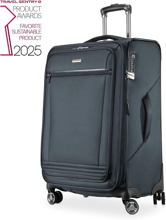 Ricardo Beverly Hills Avalon Softside 2-Piece Luggage Set Made with Sustainable 100% Recycled PET (rPET), Lightweight, Eco-Friendly Travel, Expandable, Dual Spinner Wheels, Storm Blue, (20" & 24")