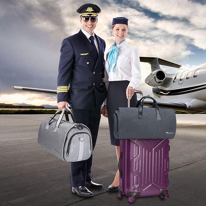 Modoker Convertible Garment Bag with Shoulder Strap, Carry on Garment Duffel Bag for Men Women - 2 in 1 Hanging Suitcase Suit Travel Bags, Grey