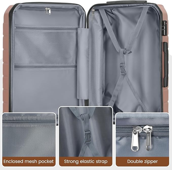 Luggage Sets 3 Piece, Hardside Carry On Suitcase with Spinner Wheels, Lightweight Durable Luggage for Travel | TSA Lock, Expandable Suitcase Set for Men and Women（20/26in） (Rose Gold)