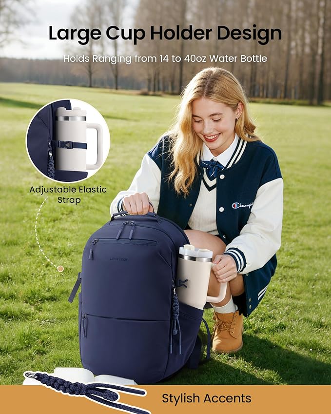 LOVEVOOK Laptop Backpack for Women Men with Giant Tumbler Holder - 15.6Inch Work Computer Travel Backpack with Laptop Compartment, Water Resistant, Cute Commuter College Teacher Nurse Purse Bag, Blue