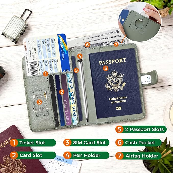 Melsbrinna Premium Leather Passport Holder Covers Case, Waterproof Rfid Blocking Travel Wallet Passport Holder with Pen Holder, Cute Passport Book for Women/Men