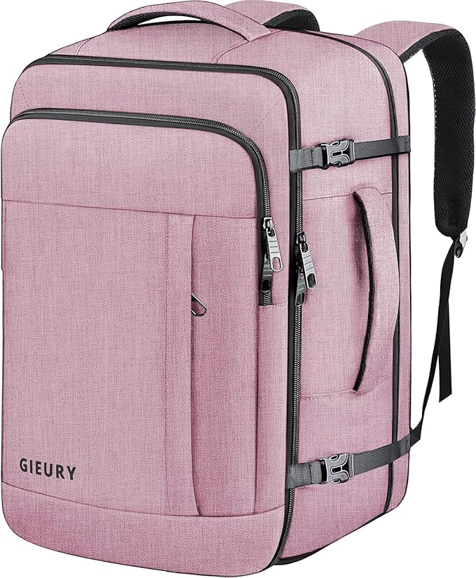 Carry On Backpack, 40-50L Travel Backpack for Men & Women, Expandable Backpack For Airplanes, 17 Inch Laptop Backpack, Luggage Suitcase 40L Daypack Lightweight Business Weekender Bag, Light Pink